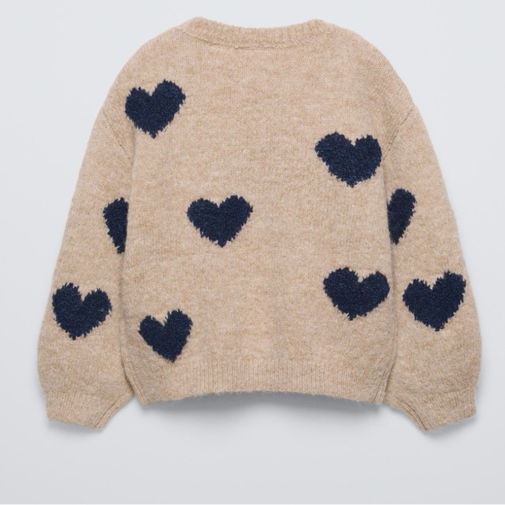 Zara girls heart pattern jacquard knit sweater, size 4